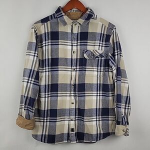 Legendary Whitetails Buck Camp Flannel Shirt Men Medium Blue Plaid Corduroy Cuff